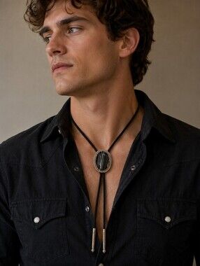 Black Braided Rope Agate Western Bolo Tie